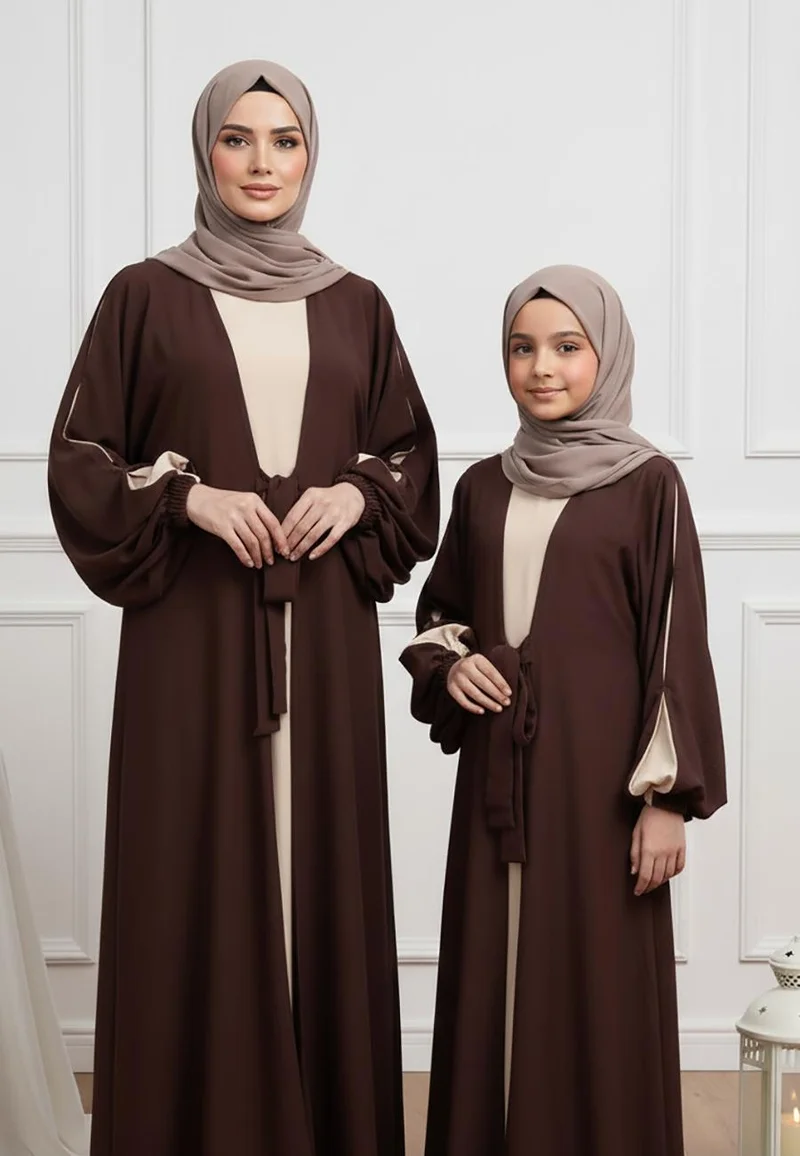 NUKHBAA  Luxurious Lulu Mother & Daughter Matching Abaya Set-641MD  (Dresses are sold individually. To create a matching mom and daughter set, please purchase two items in different sizes) for Women | Best Price UAE